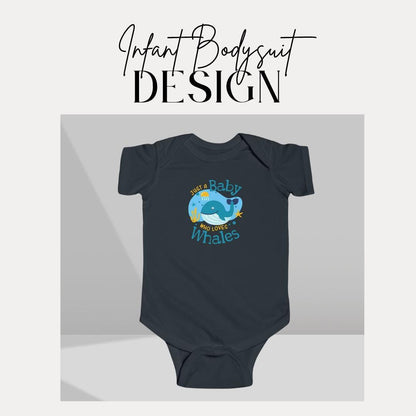 Just a Baby Who Loves Whales Cute Infant Fine Jerser Bodysuit Newborn Baby Shower Gift Idea Toddler Apparel for New Parents Animal Theme