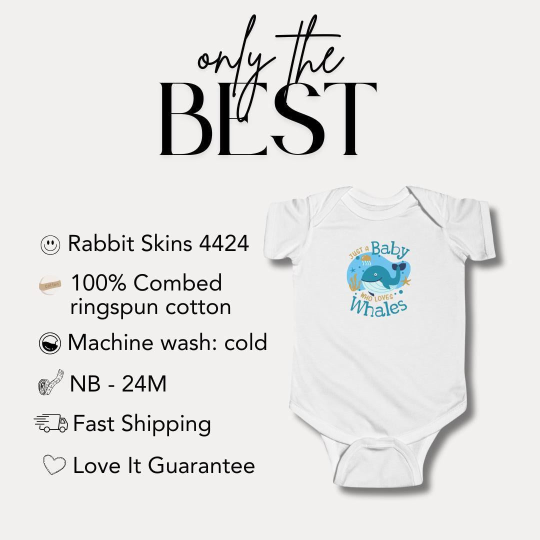 Just a Baby Who Loves Whales Cute Infant Fine Jerser Bodysuit Newborn Baby Shower Gift Idea Toddler Apparel for New Parents Animal Theme