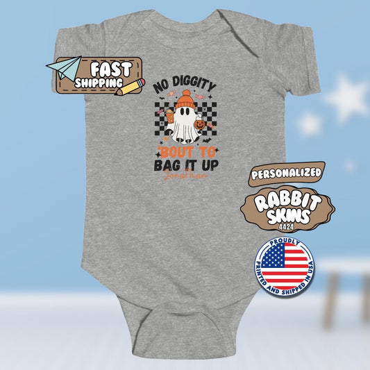 Personalized No Diggity Ghost Halloween Infant Fine Jersey Bodysuit Custom Infant Onesie Ghost Bodysuit for Baby's Trick or Treat in Style