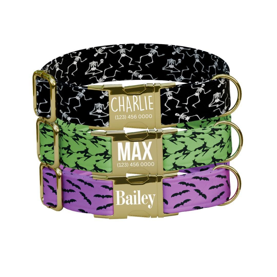 Personalized Halloween Dog Collar with Name Engraved Cute and Soft Fall Adjustable Collar & Leash Set Black or Gold Buckle Dog Gift (OG-146)