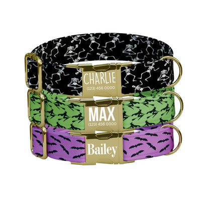Personalized Halloween Dog Collar with Name Engraved Cute and Soft Fall Adjustable Collar & Leash Set Black or Gold Buckle Dog Gift (OG-146)
