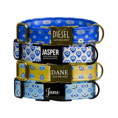 Personalized Evil Eye Dog Collar Custom Name ID Tag Stylish Protection Design Adjustable Quick Release Collar Perfect Gift for Dogs (OG-249)