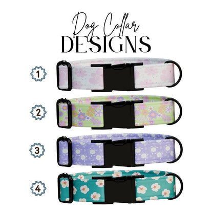 Personalized Floral Dog Collar with Name Engraved Cute and Soft Floral Adjustable Collar & Leash Set Stylish Flower Print Dog Gift (OG-196)