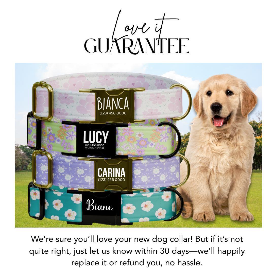 Personalized Floral Dog Collar with Name Engraved Cute and Soft Floral Adjustable Collar & Leash Set Stylish Flower Print Dog Gift (OG-196)
