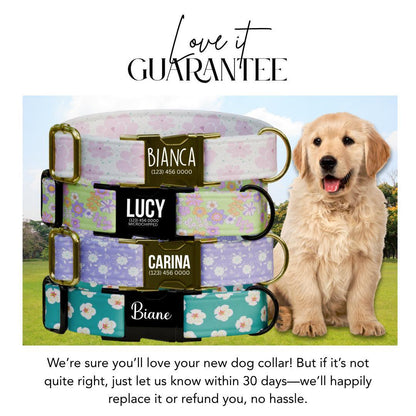 Personalized Floral Dog Collar with Name Engraved Cute and Soft Floral Adjustable Collar & Leash Set Stylish Flower Print Dog Gift (OG-196)