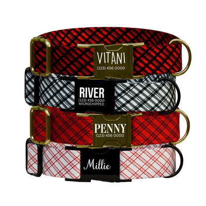 Personalized Checkered Dog Collar with Name Engraved Custom Pet Name ID Collar for Pets Collar & Leash Set Crisscross Dog Collar (OG-180)
