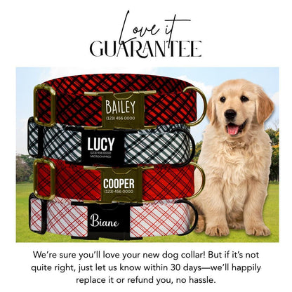 Personalized Checkered Dog Collar with Name Engraved Custom Pet Name ID Collar for Pets Collar & Leash Set Crisscross Dog Collar (OG-180)