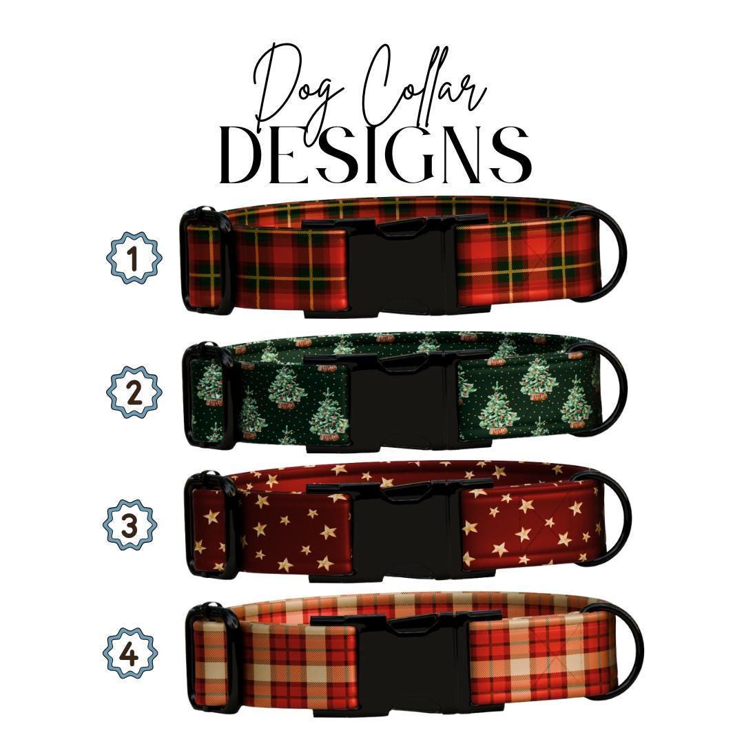 Personalized Christmas Dog Collar Custom Name Tag Holiday Plaid Dog Collar with Metal Buckle & Adjustable Fit Chrismast Dog ID Tag (OG-244)