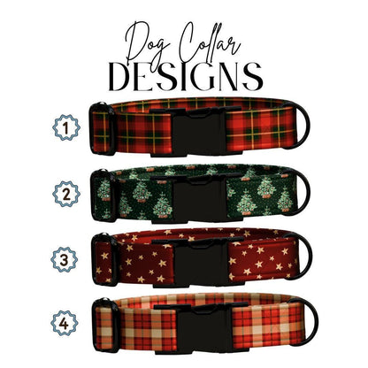 Personalized Christmas Dog Collar Custom Name Tag Holiday Plaid Dog Collar with Metal Buckle & Adjustable Fit Chrismast Dog ID Tag (OG-244)