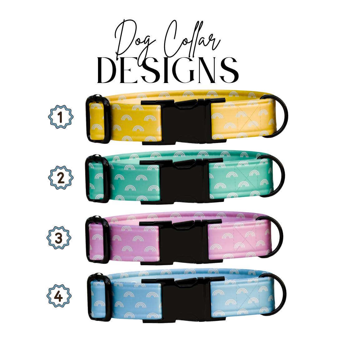 Personalized Pastel Rainbow Dog Collar with Name Engraved Custom Name Dog Tag Durable Metal Buckle & D-Ring Cute Gift for Dogs (OG-265)