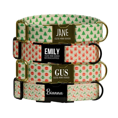 Personalized Christmas Dog Collar Custom Name Tag Festive Holiday Dog Collar with Metal Buckle & Adjustable Fit Chrismats Dog Tag (OG-237)