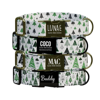 Personalized Christmas Dog Collar with Name Engraved Custom Name Tag Adjustable Collar & Leash Set Festive Tree Collar Gift for Dog (OG-230)
