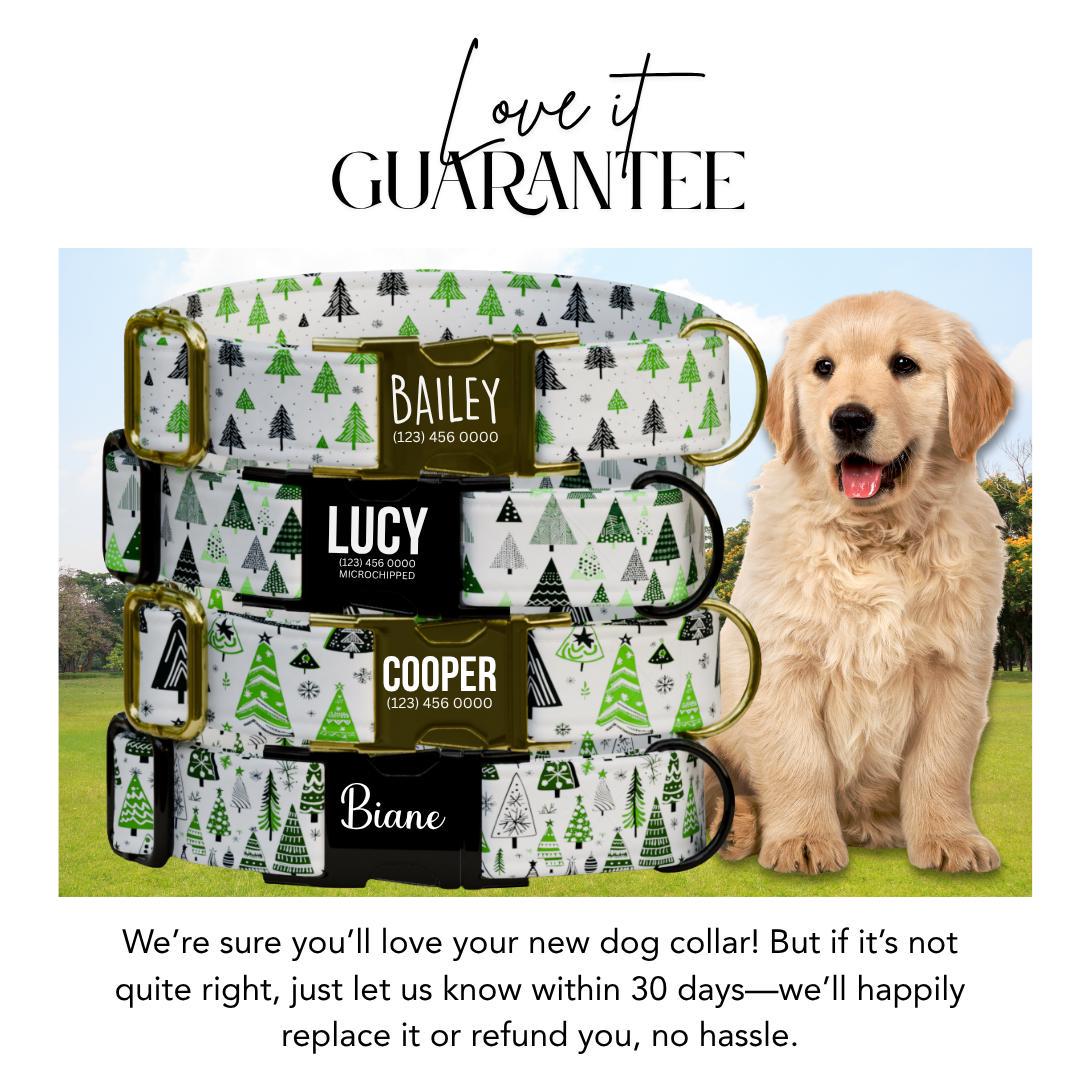 Personalized Christmas Dog Collar with Name Engraved Custom Name Tag Adjustable Collar & Leash Set Festive Tree Collar Gift for Dog (OG-230)