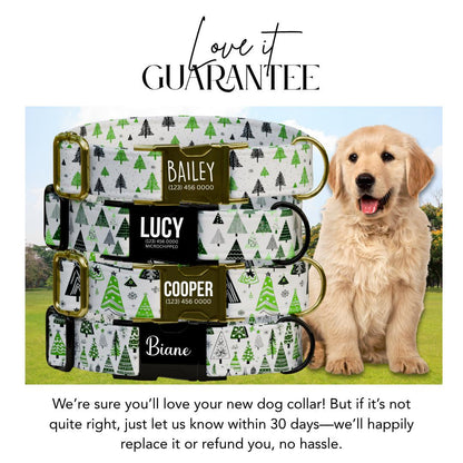 Personalized Christmas Dog Collar with Name Engraved Custom Name Tag Adjustable Collar & Leash Set Festive Tree Collar Gift for Dog (OG-230)