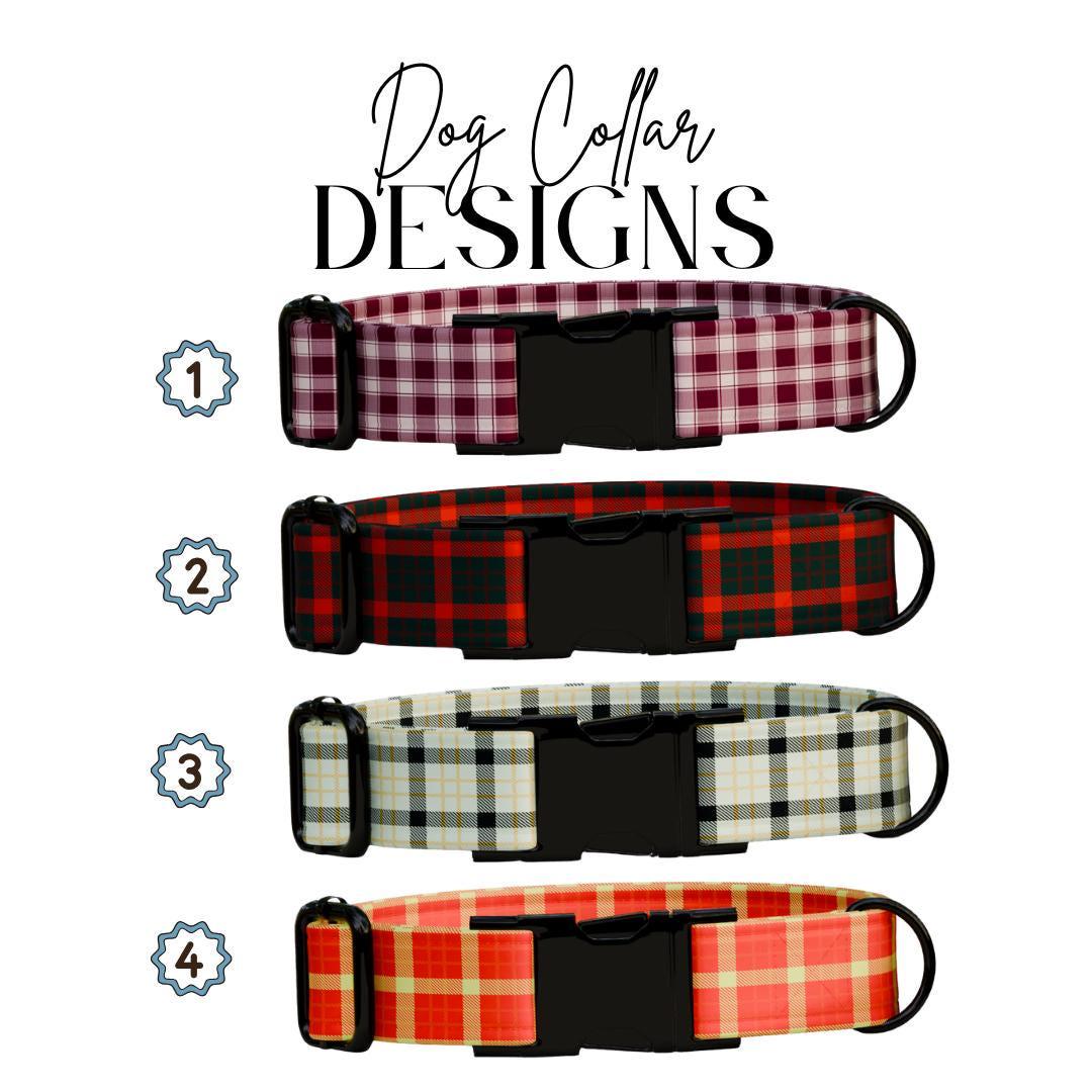 Personalized Plaid Dog Collar with Name Engraved Custom Pet Name ID Collar for Pets Collar & Leash Set Cozy Winter Check Dog Collar (OG-168)