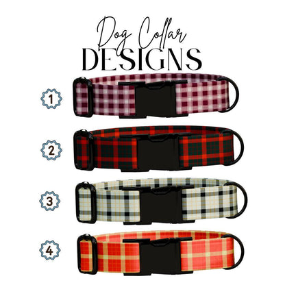 Personalized Plaid Dog Collar with Name Engraved Custom Pet Name ID Collar for Pets Collar & Leash Set Cozy Winter Check Dog Collar (OG-168)