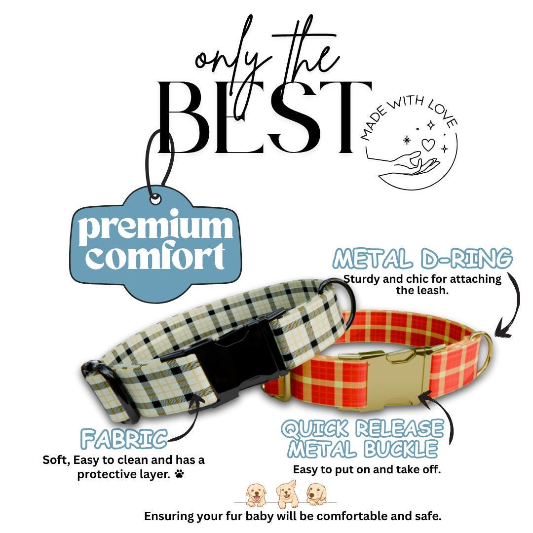 Personalized Plaid Dog Collar with Name Engraved Custom Pet Name ID Collar for Pets Collar & Leash Set Cozy Winter Check Dog Collar (OG-168)