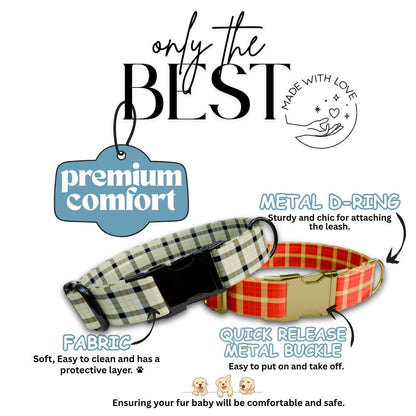 Personalized Plaid Dog Collar with Name Engraved Custom Pet Name ID Collar for Pets Collar & Leash Set Cozy Winter Check Dog Collar (OG-168)
