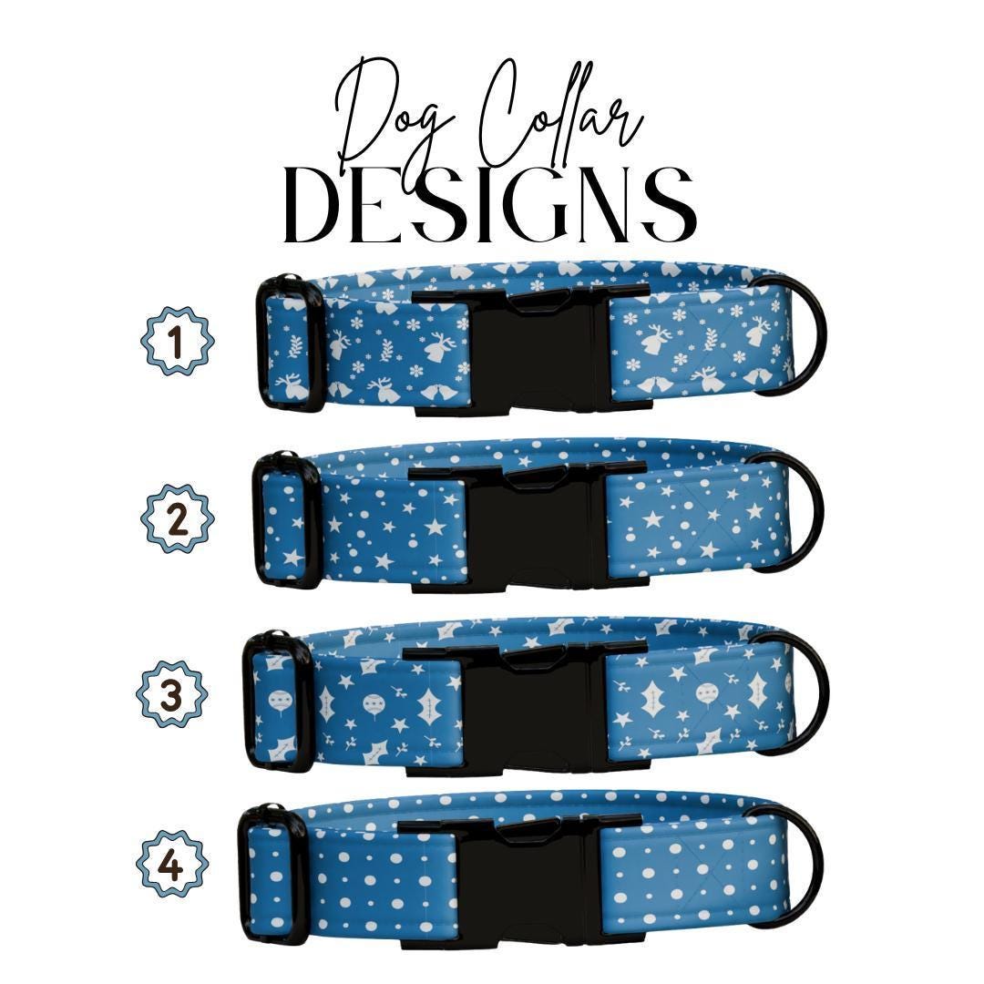 Personalized Blue Winter Dog Collar with Name Engraved Custom Name Tag Adjustable Collar & Leash Set Christmas Snow Dog Leash Gift (OG-226)