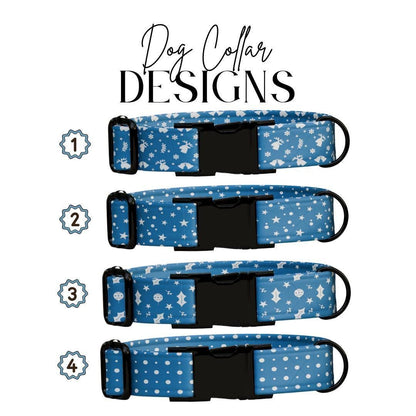 Personalized Blue Winter Dog Collar with Name Engraved Custom Name Tag Adjustable Collar & Leash Set Christmas Snow Dog Leash Gift (OG-226)