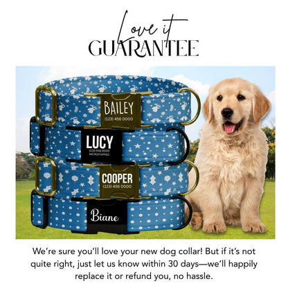 Personalized Blue Winter Dog Collar with Name Engraved Custom Name Tag Adjustable Collar & Leash Set Christmas Snow Dog Leash Gift (OG-226)