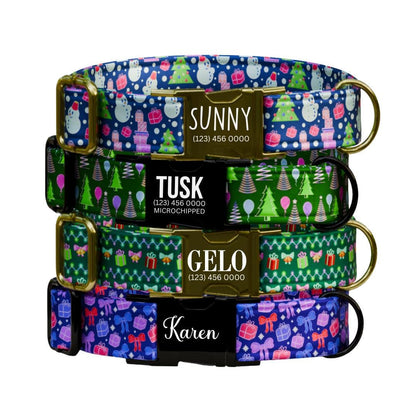 Personalized Christmas Dog Collar Custom Name Tag Neon Xmas Holiday Dog Collar with Metal Buckle & Adjustable Fit Christmas Dog Tag (OG-287)