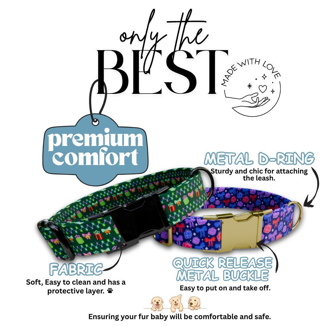 Personalized Christmas Dog Collar Custom Name Tag Neon Xmas Holiday Dog Collar with Metal Buckle & Adjustable Fit Christmas Dog Tag (OG-287)