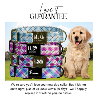 Personalized Argyle Dog Collar Custom Name Tag Trendy Argyle Design Dog Collar with Metal Buckle & Adjustable Fit Argyle Dog ID Tag (OG-291)