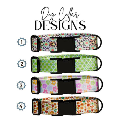 Personalized Floral Dog Collar for Girls with Name Engraved Cute Bright Flower Name ID Adjustable Collar & Leash Set Gift for Dog (OG-276)