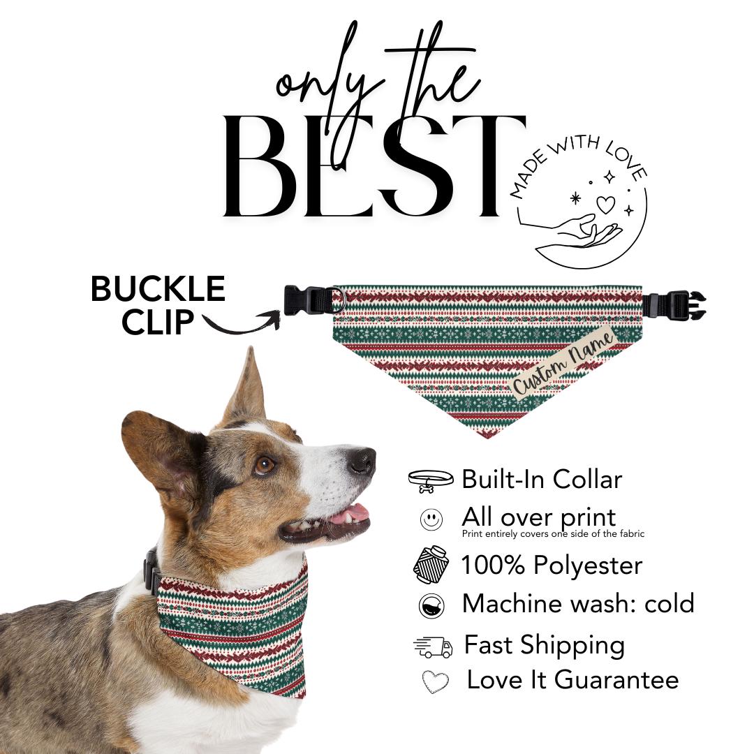 Personalized Ugly Christmas Sweater Pet Bandana Built-In Collar Custom Name Dog-Cat Scarf Adjustable Festive Cozy Holiday Polyester Bandana