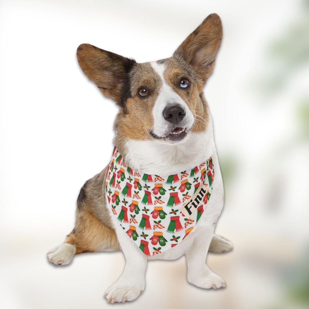Personalized Christmas Pet Bandana Built-In Collar Custom Name Pet Scarf Adjustable Festive & Cute Holiday Design Soft Polyester Dog Bandana