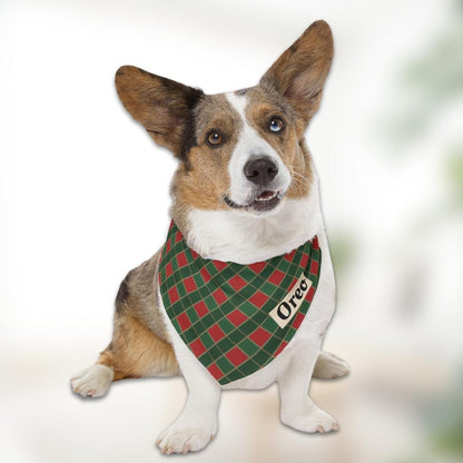 Personalized Christmas Plaid Pet Bandana Built-In Collar Custom Name Pet Scarf Adjustable Cozy Holiday Bandana Gift For Pets Holiday Photos