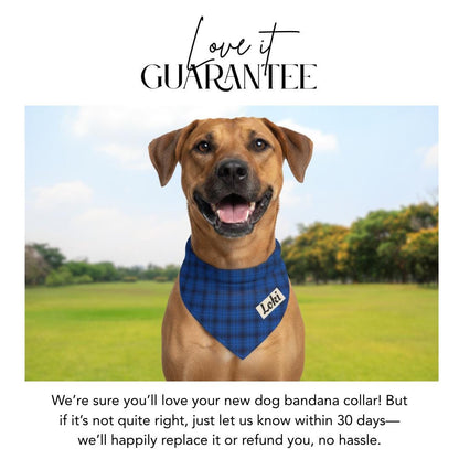 Personalized Blue Plaid Pet Bandana Collar Custom Name Dog-Cat Bandana with Built-In Adjustable Collar Cute Soft Polyester Plaid Pet Bandana