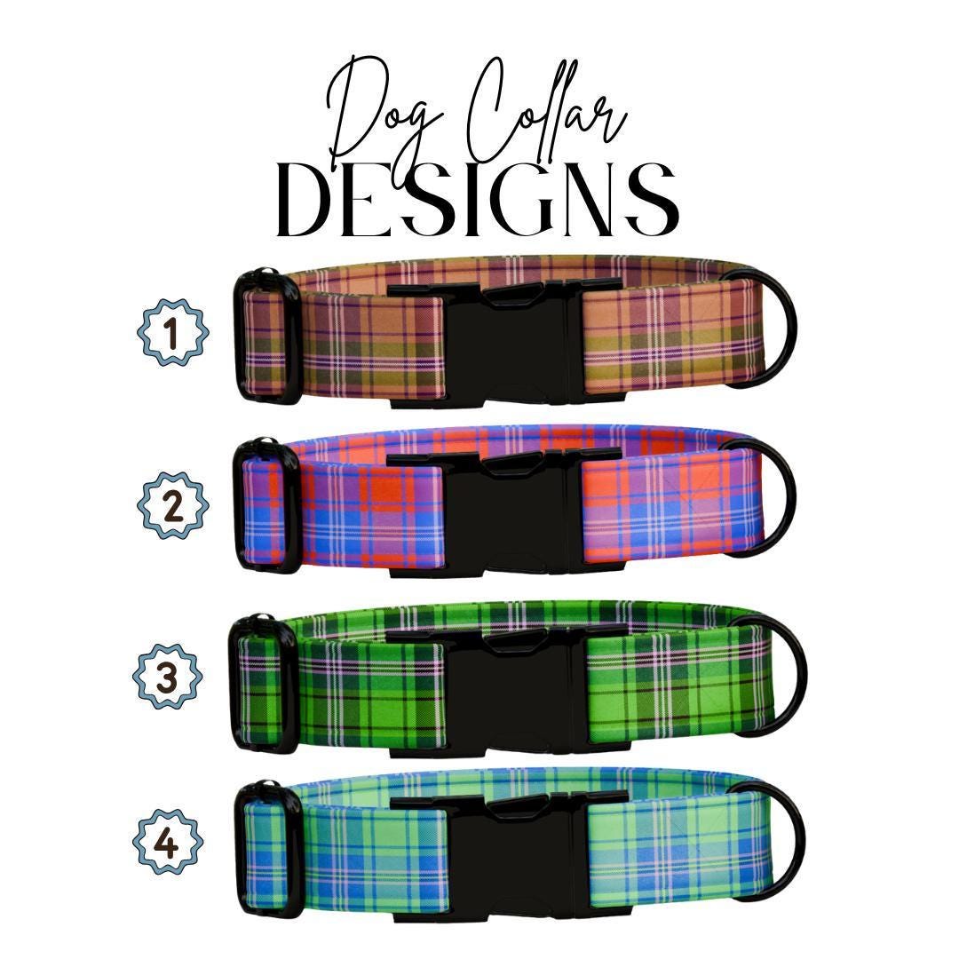 Personalized Plaid Dog Collar with Name Engraved Custom Adjustable Collar Plaid  Dog Collar & Leash Set Plaid Collar Gift for Dogs (OG-212)