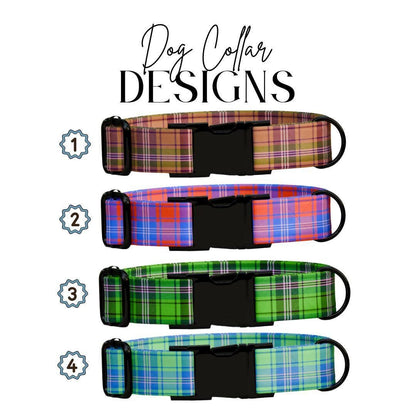 Personalized Plaid Dog Collar with Name Engraved Custom Adjustable Collar Plaid  Dog Collar & Leash Set Plaid Collar Gift for Dogs (OG-212)