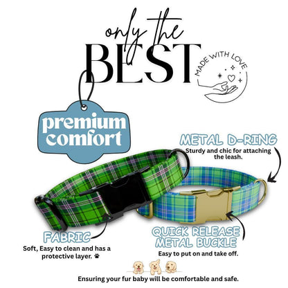 Personalized Plaid Dog Collar with Name Engraved Custom Adjustable Collar Plaid  Dog Collar & Leash Set Plaid Collar Gift for Dogs (OG-212)