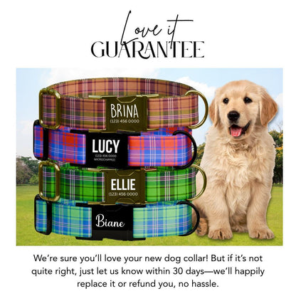 Personalized Plaid Dog Collar with Name Engraved Custom Adjustable Collar Plaid  Dog Collar & Leash Set Plaid Collar Gift for Dogs (OG-212)