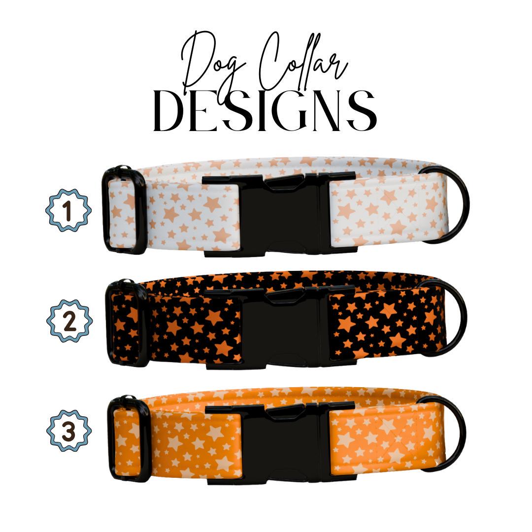 Personalized Star Dog Collar with Name Engraved Cute and Soft Adjustable Collar & Leash Set Black Gold Buckle Handmade Dog Gift (OG-147)