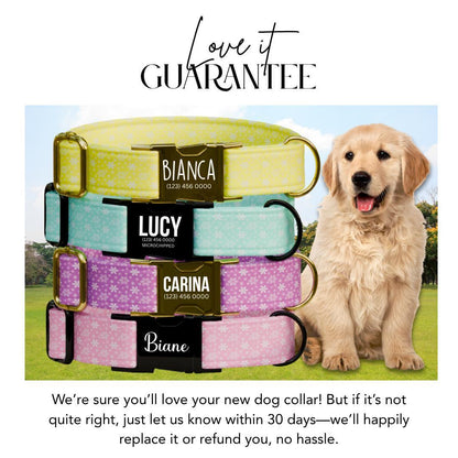 Personalized Dog Collar with Name & Number Custom Engraved Pet Collar Durable Metal Buckle D-Ring  Cute Floral Pattern Dog Collar (OG-238)