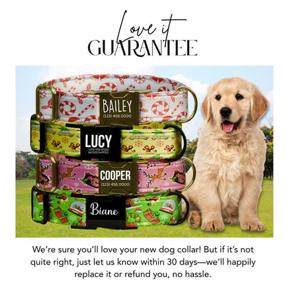 Personalized Christmas Dog Collar Custom Name Tag Festive Holiday Dog Collar with Metal Buckle & Adjustable Fit Chrismast Dog Tag (OG-240)