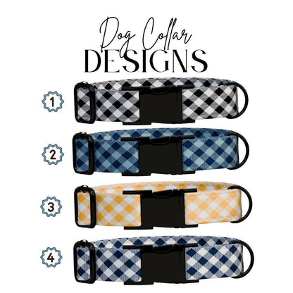 Personalized Gingham Dog Collar with Name Engraved Cute and Soft Adjustable Collar & Leash Set Plaid Dog Collar Gift for Dog Lovers (OG-155)