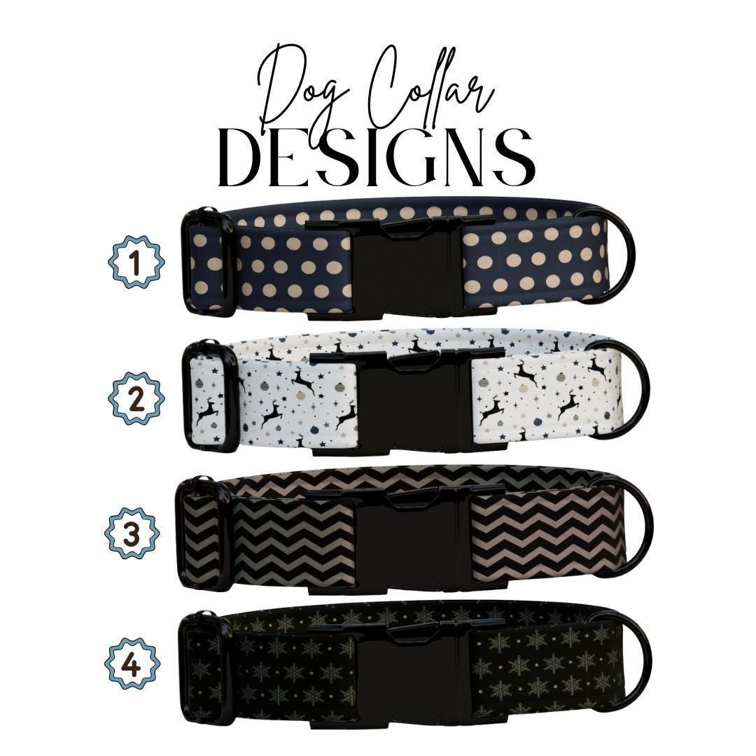 Personalized Black & Gold Dog Collar Custom Name Tag Holiday Dog Collar Polka Dot Reindeer Chevron Snowflake Patterns Gift for Dogs (OG-239)