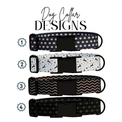 Personalized Black & Gold Dog Collar Custom Name Tag Holiday Dog Collar Polka Dot Reindeer Chevron Snowflake Patterns Gift for Dogs (OG-239)