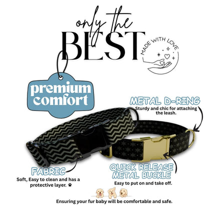 Personalized Black & Gold Dog Collar Custom Name Tag Holiday Dog Collar Polka Dot Reindeer Chevron Snowflake Patterns Gift for Dogs (OG-239)