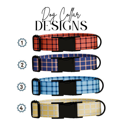 Personalized Plaid Dog Collar with Name Engraved Custom Tag Collar for Pets Collar & Leash Set Plaid Dog Collar Gift for Dog Lovers (OG-163)