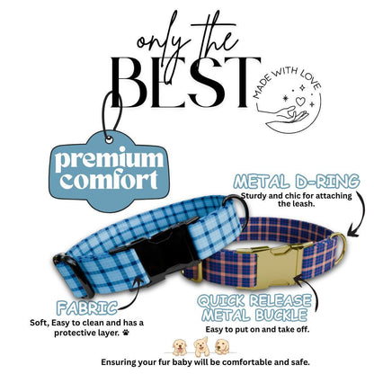 Personalized Plaid Dog Collar with Name Engraved Custom Tag Collar for Pets Collar & Leash Set Plaid Dog Collar Gift for Dog Lovers (OG-163)
