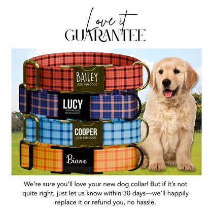Personalized Plaid Dog Collar with Name Engraved Custom Tag Collar for Pets Collar & Leash Set Plaid Dog Collar Gift for Dog Lovers (OG-163)