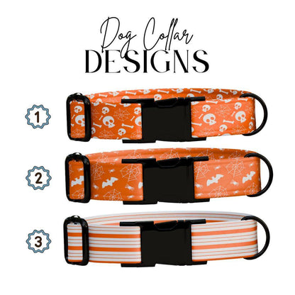 Personalized Spooky-Cute Halloween Dog Collar with Name Engraved Cute and Soft Adjustable Collar & Leash Set, Pet ID Tag Dog Gift (OG-138)