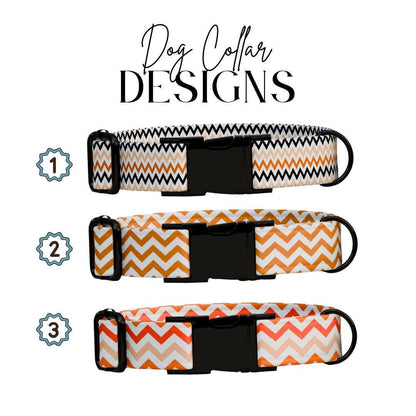 Personalized Chevron Halloween Dog Collar with Name Engraved Cute and Soft Adjustable Collar & Leash Set, Spooky ID Tag Dog Gift (OG-135)