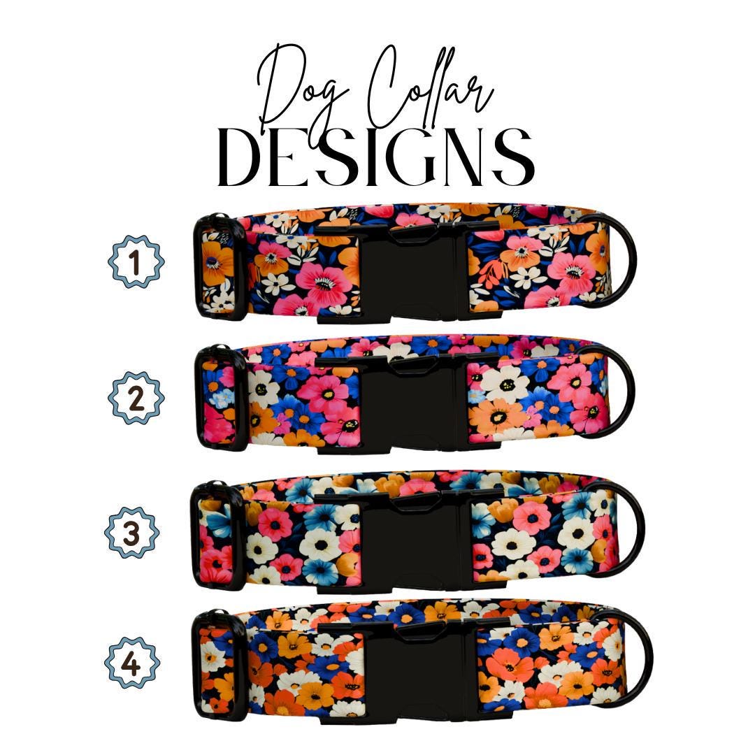 Personalized Bright Floral Dog Collar for Girls with Name Engraved Cute Flower Name ID Adjustable Collar & Leash Set Gift for Dogs (OG-203)